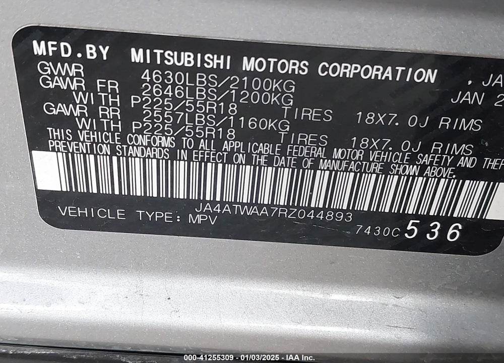 2024 MITSUBISHI ECLIPSE CROSS SE S-AWC/SEL S-AWC VIN: JA4ATWAA7RZ044893