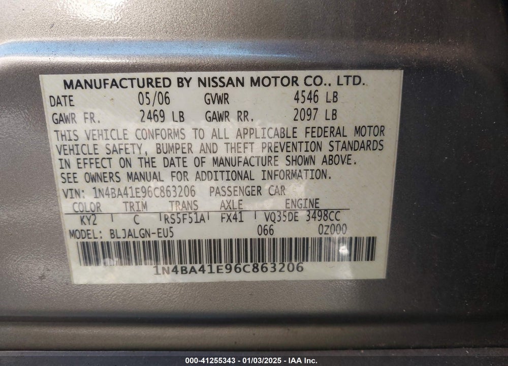 2006 NISSAN MAXIMA VIN: 1N4BA41E96C863206