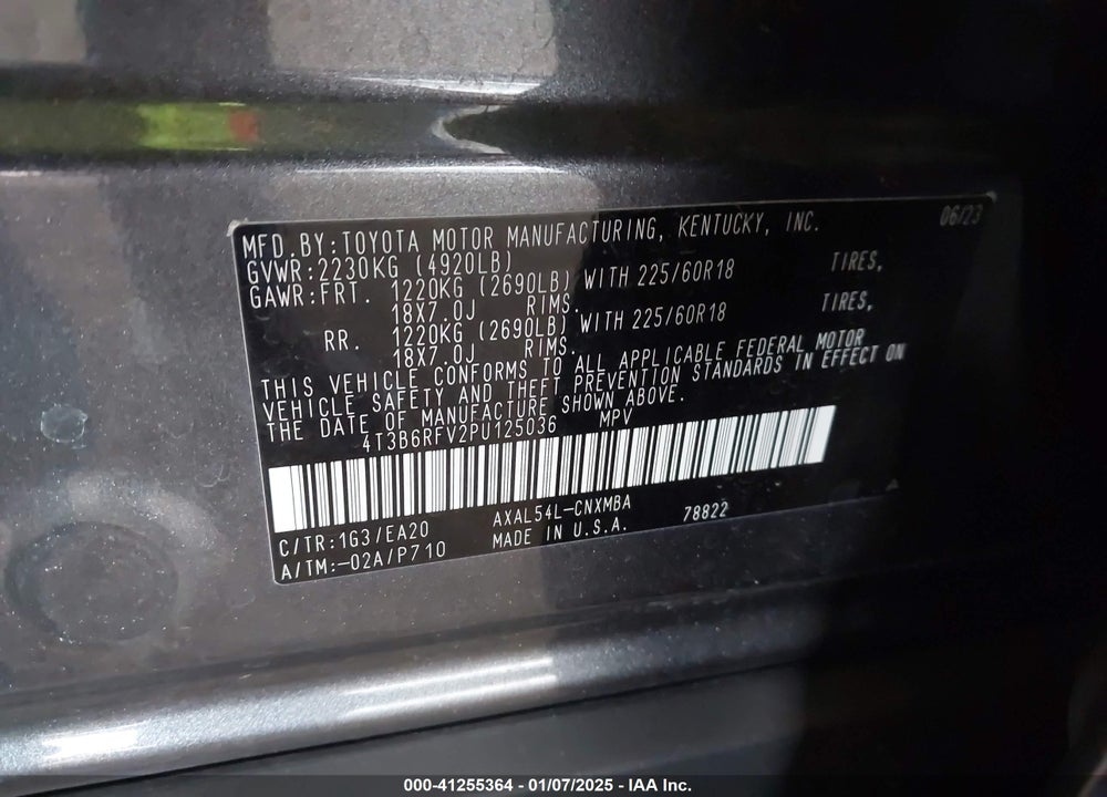 2023 TOYOTA RAV4 HYBRID XLE PREMIUM VIN: 4T3B6RFV2PU125036