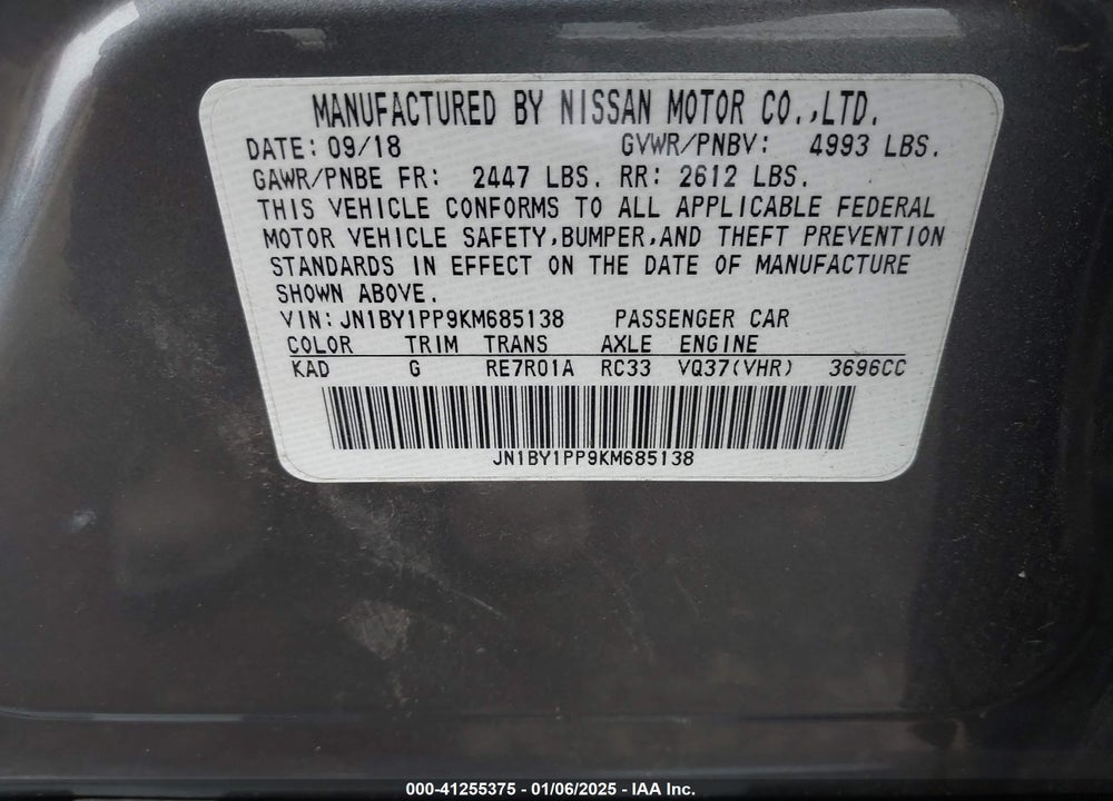 2019 INFINITI Q70L 3.7 LUXE VIN: JN1BY1PP9KM685138