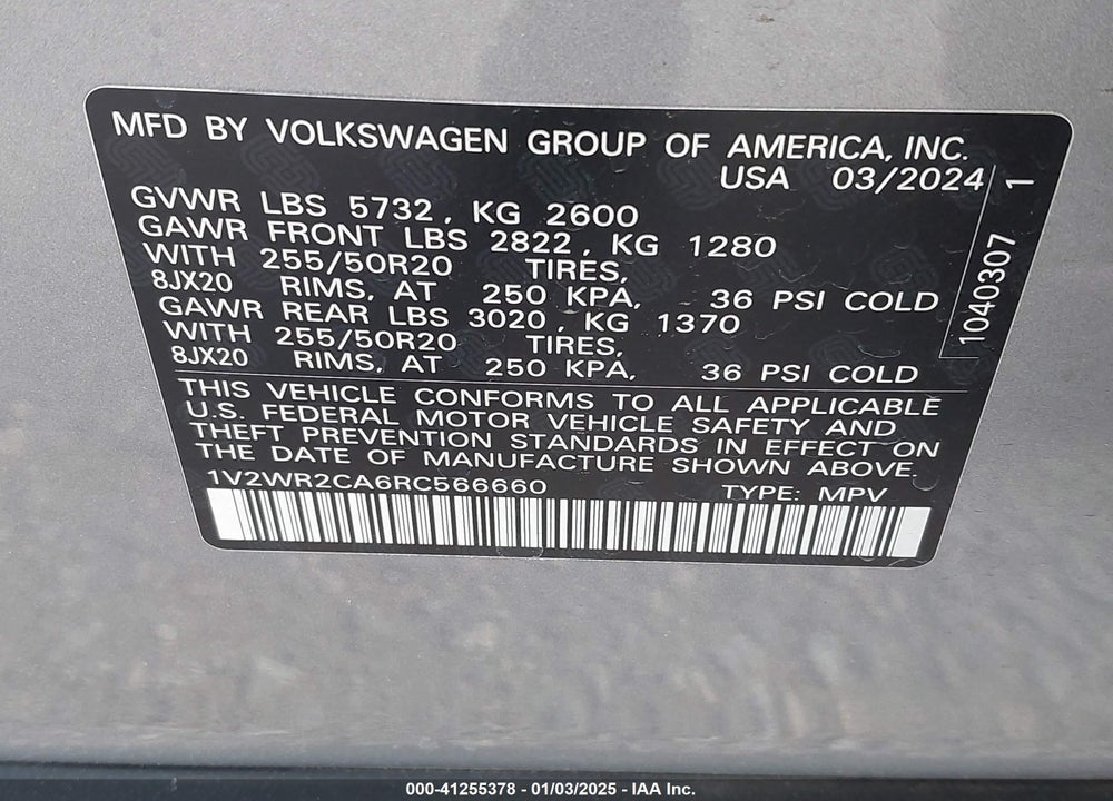 2024 VOLKSWAGEN ATLAS VIN: 1V2WR2CA6RC566660