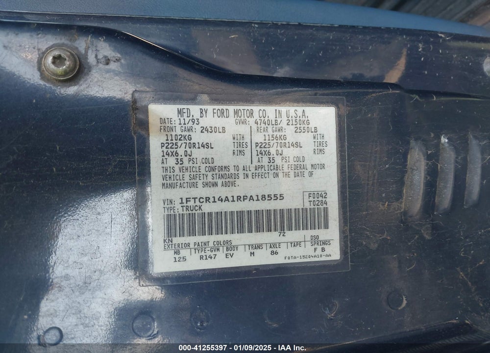 1994 FORD RANGER SUPER CAB VIN: 1FTCR14A1RPA18555