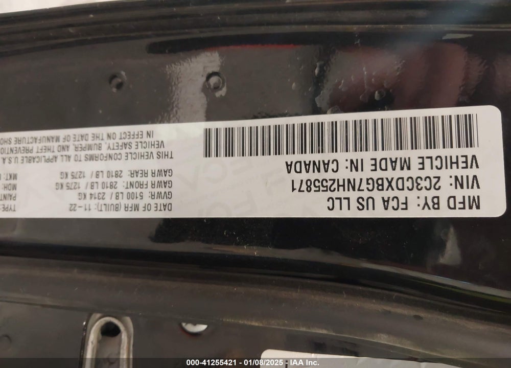 2022 DODGE CHARGER VIN: 2C3CDXBG7NH255871