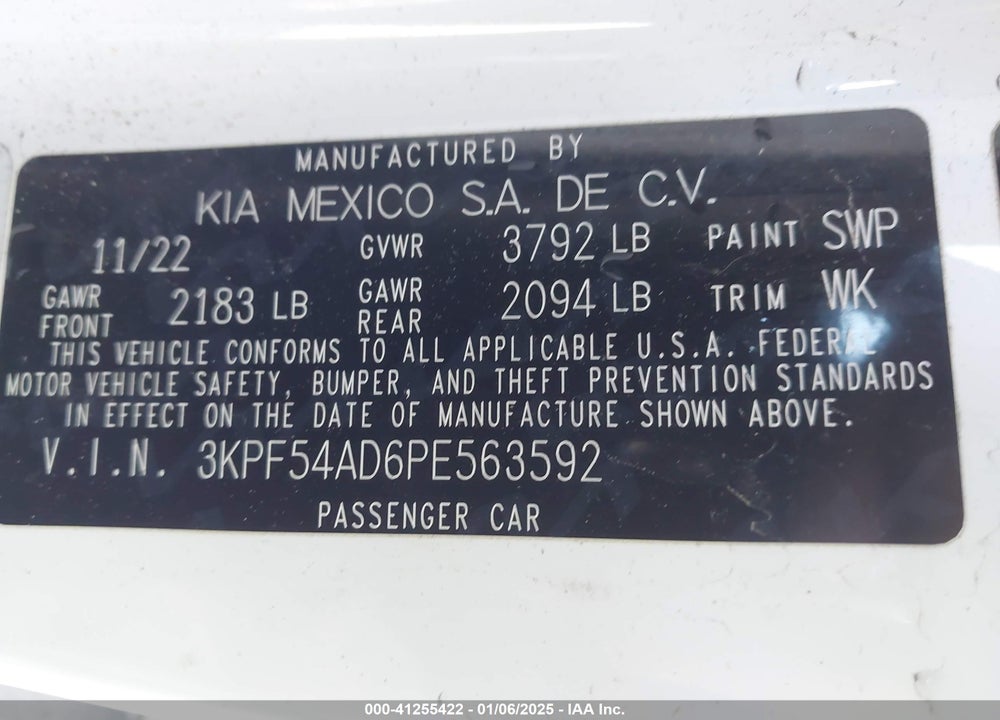 2023 KIA FORTE VIN: 3KPF54AD6PE563592