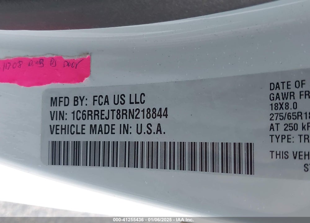 2024 RAM 1500 VIN: 1C6RREJT8RN218844