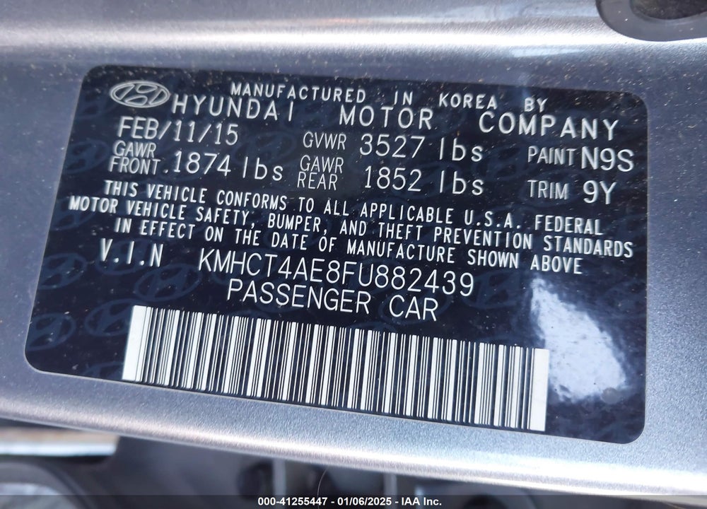 2015 HYUNDAI ACCENT VIN: KMHCT4AE8FU882439