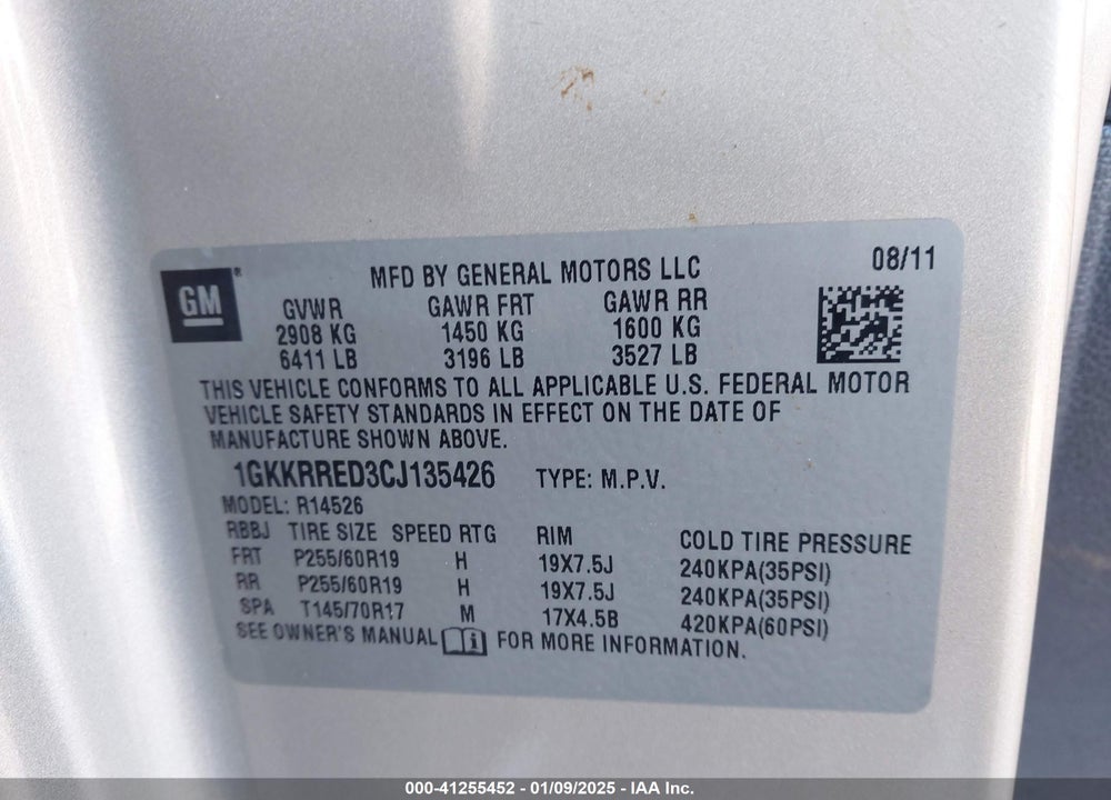 2012 GMC ACADIA SLT1 VIN: 1GKKRRED3CJ135426