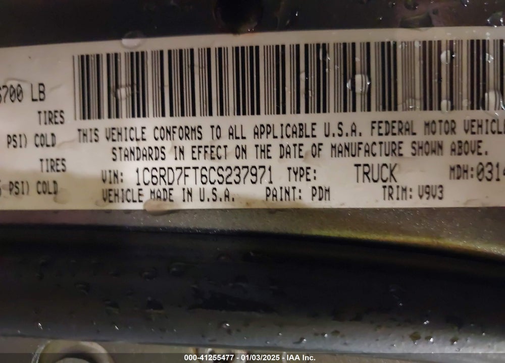 2012 RAM 1500 VIN: 1C6RD7FT6CS237971