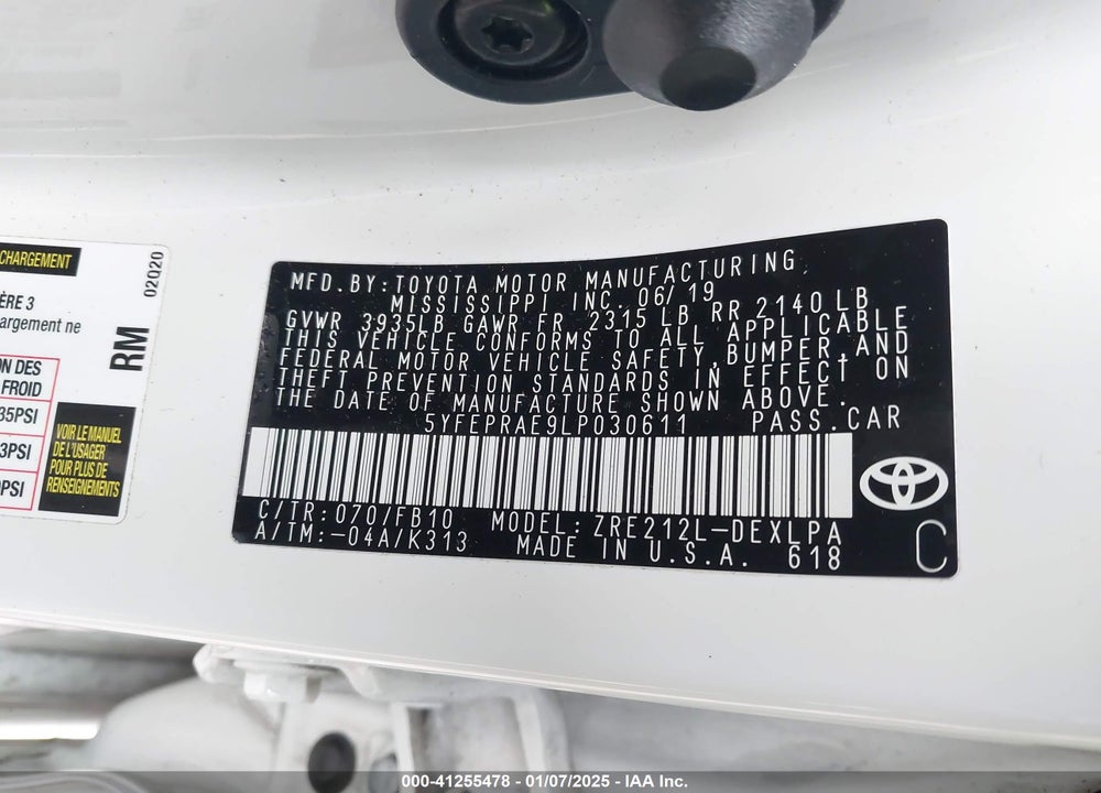 2020 TOYOTA COROLLA LE VIN: 5YFEPRAE9LP030611