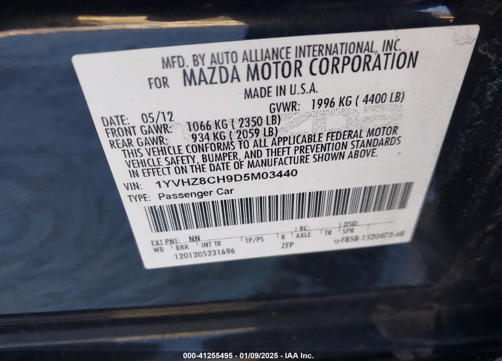 2013 MAZDA MAZDA6 VIN: 1YVHZ8CH9D5M03440