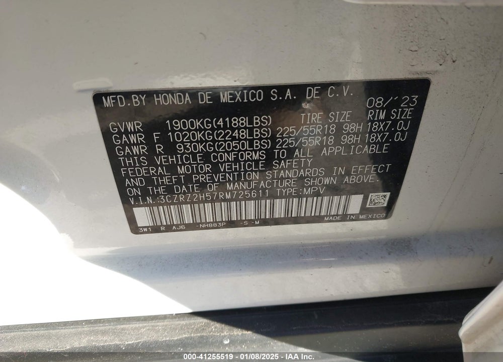 2024 HONDA HR-V AWD SPORT/AWD SPORT W/O BSI VIN: 3CZRZ2H57RM725611