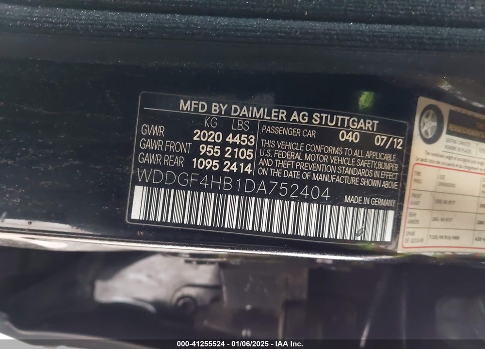 2013 MERCEDES-BENZ C 250 VIN: WDDGF4HB1DA752404