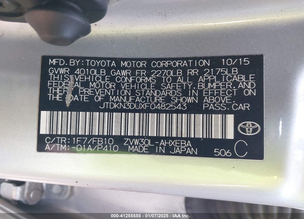 2015 TOYOTA PRIUS TWO VIN: JTDKN3DUXF0482543
