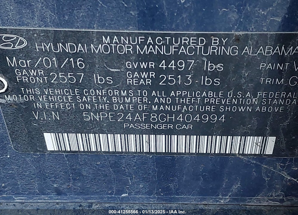 2016 HYUNDAI SONATA VIN: 5NPE24AF8GH404994