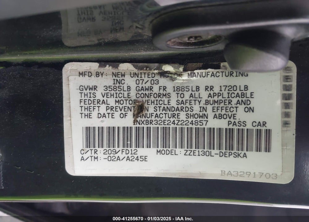 2004 TOYOTA COROLLA S VIN: 1NXBR32E24Z224857