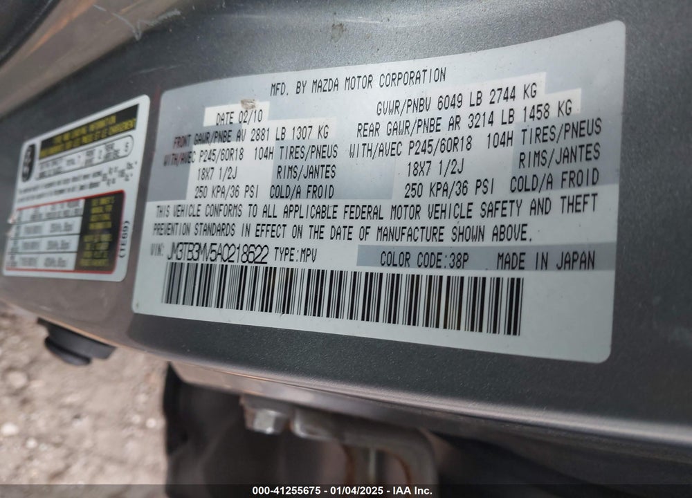 2010 MAZDA CX-9 VIN: JM3TB3MV5A0218622