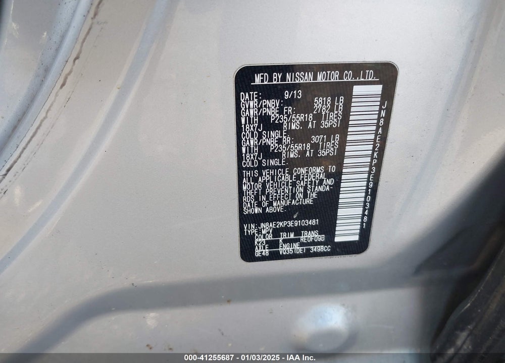 2014 NISSAN QUEST LE VIN: JN8AE2KP3E9103481