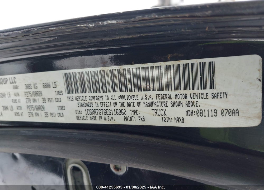2014 RAM 1500 VIN: 1C6RR7GT6ES116960