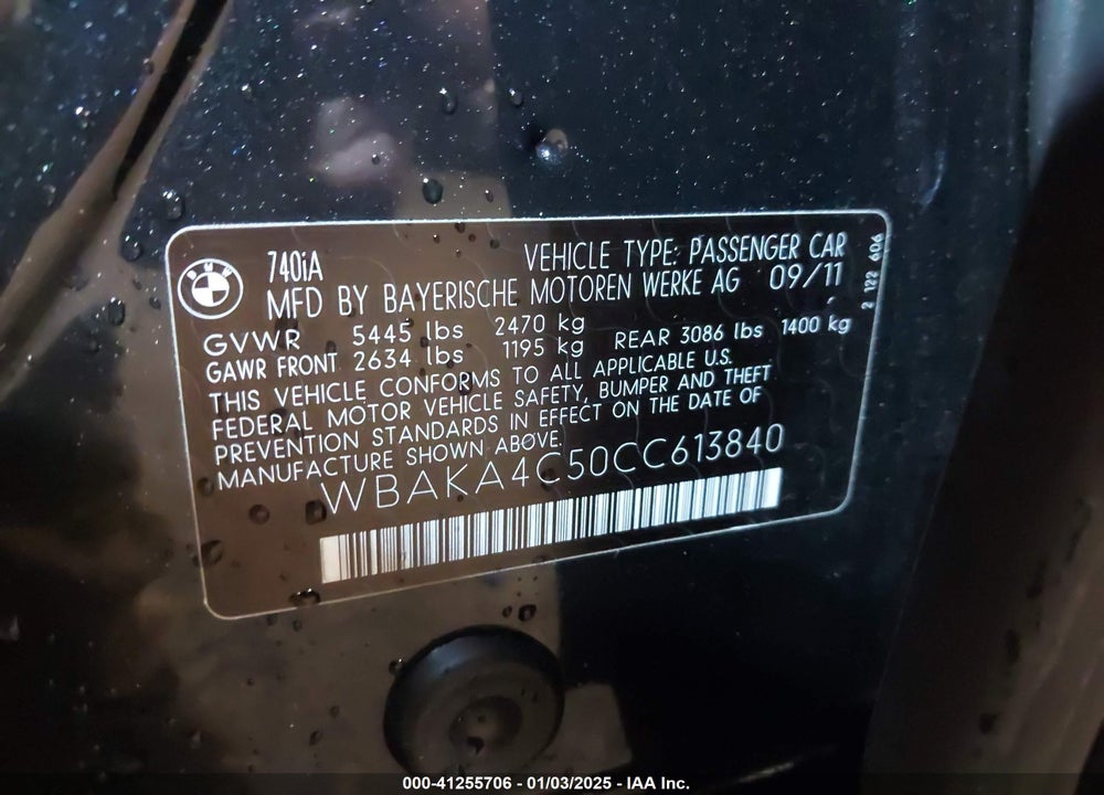 2012 BMW 740I VIN: WBAKA4C50CC613840