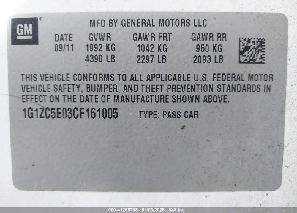 2012 CHEVROLET MALIBU VIN: 1G1ZC5E03CF161005