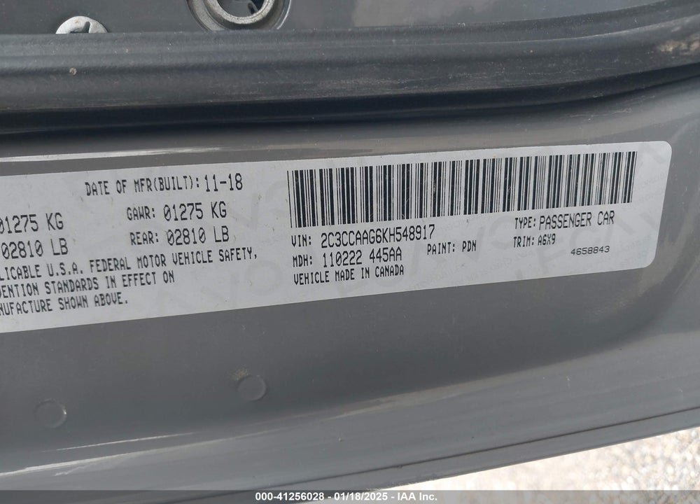 2019 CHRYSLER 300 VIN: 2C3CCAAG6KH548917