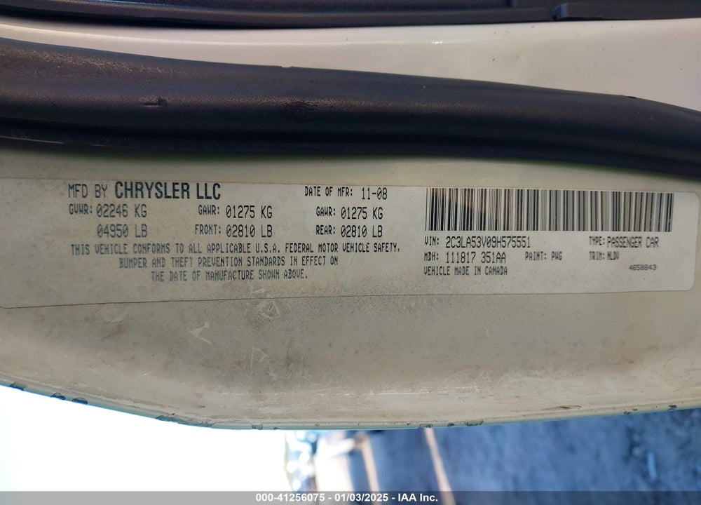 2009 CHRYSLER 300 VIN: 2C3LA53V09H575551