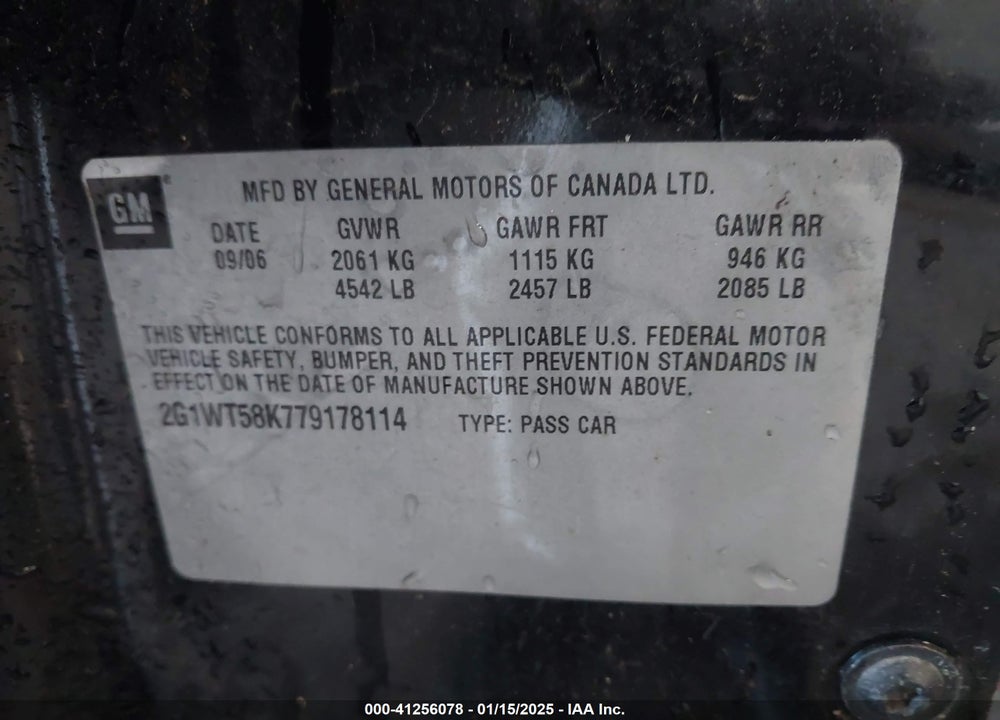 2007 CHEVROLET IMPALA VIN: 2G1WT58K779178114