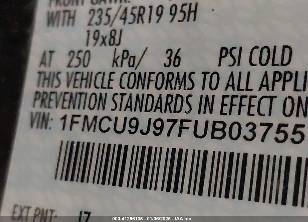 2015 FORD ESCAPE TITANIUM VIN: 1FMCU9J97FUB03755