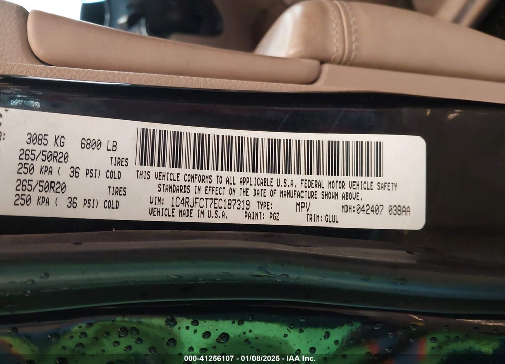 2014 JEEP GRAND CHEROKEE OVERLAND VIN: 1C4RJFCT7EC187319