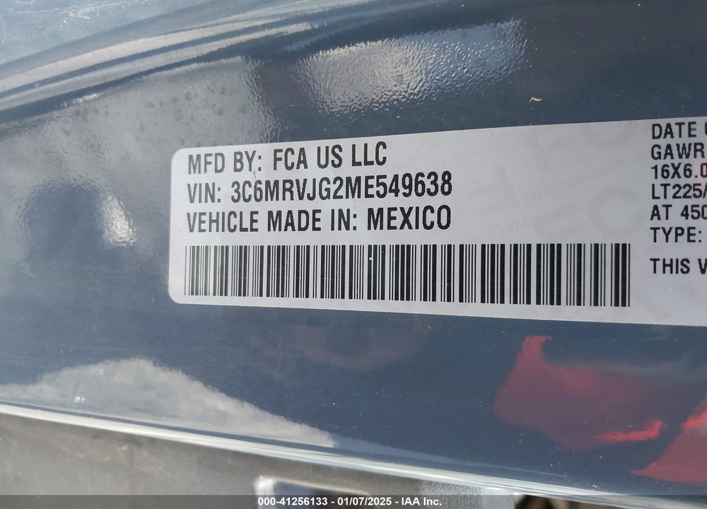 2021 RAM PROMASTER 3500 CARGO VAN HIGH ROOF 159 WB EXT VIN: 3C6MRVJG2ME549638