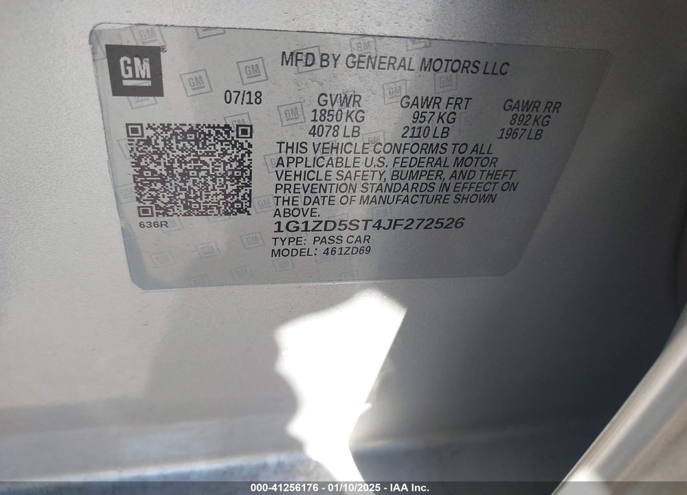 2018 CHEVROLET MALIBU VIN: 1G1ZD5ST4JF272526