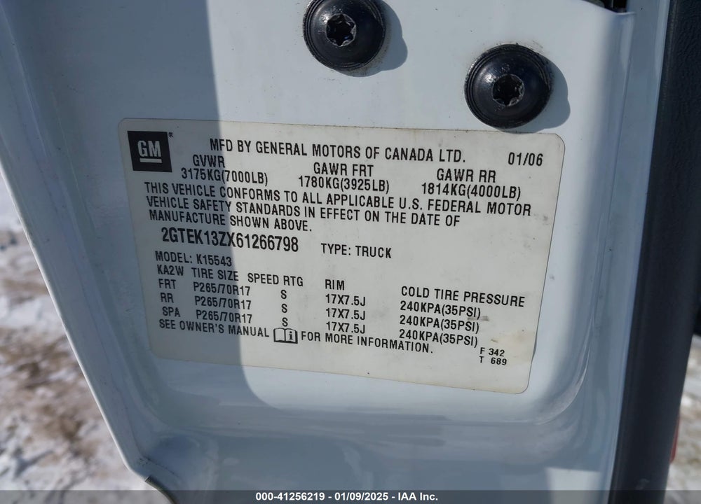 2006 GMC SIERRA 1500 SLE1 VIN: 2GTEK13ZX61266798