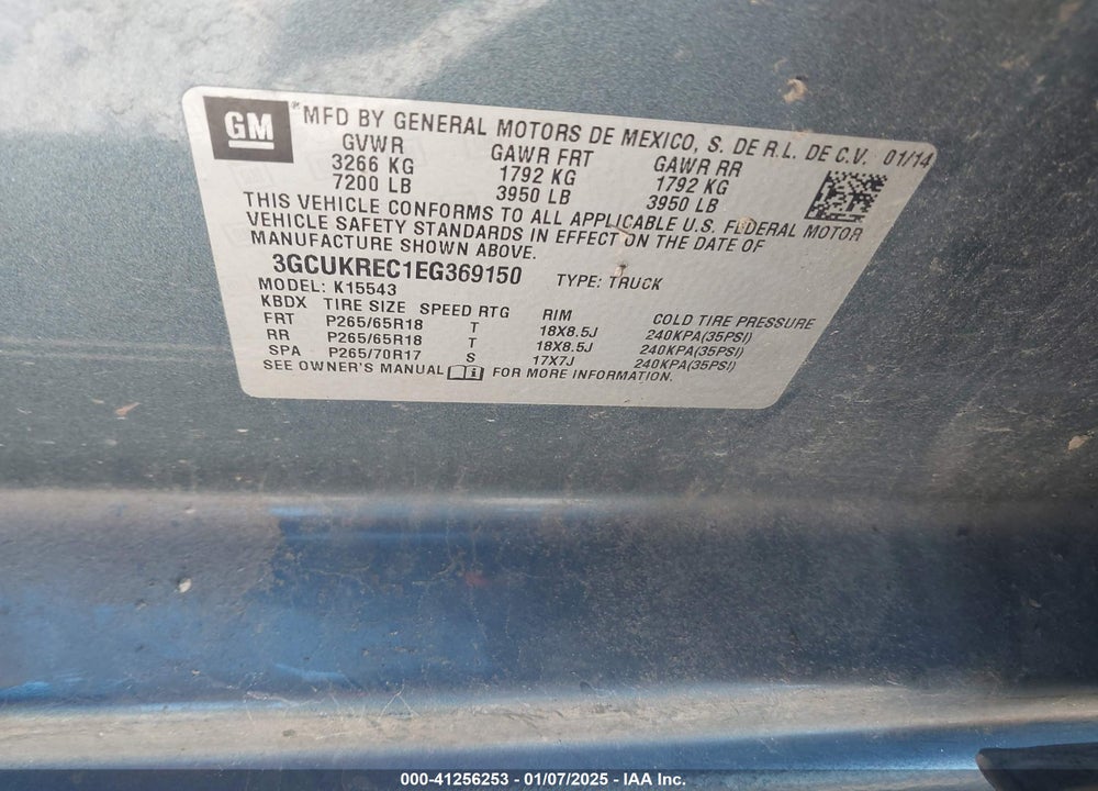 2014 CHEVROLET SILVERADO 1500 LT VIN: 3GCUKREC1EG369150