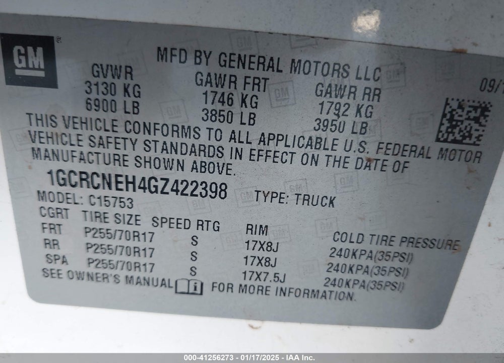 2016 CHEVROLET SILVERADO 1500 VIN: 1GCRCNEH4GZ422398
