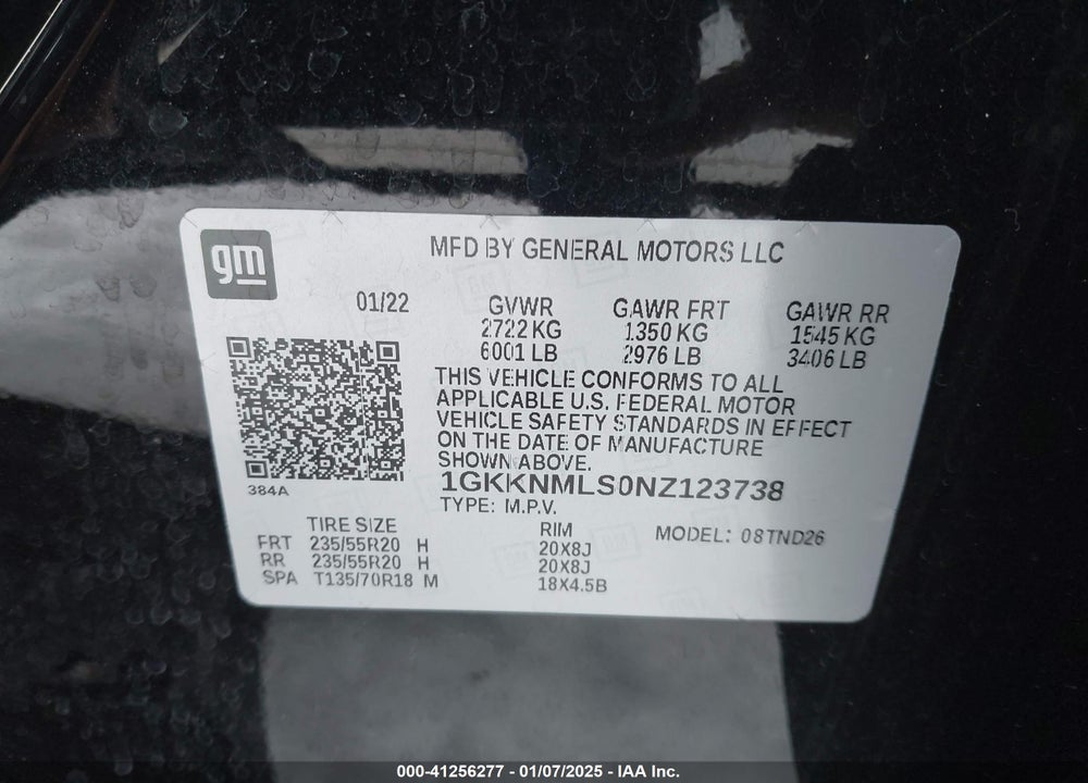 2022 GMC ACADIA VIN: 1GKKNMLS0NZ123738