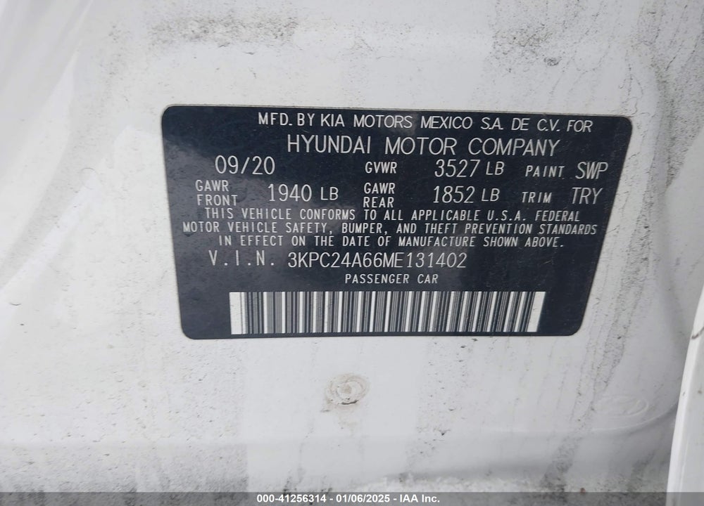 2021 HYUNDAI ACCENT VIN: 3KPC24A66ME131402