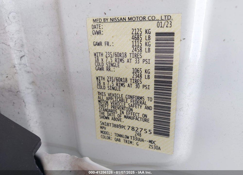 2023 NISSAN ROGUE SV INTELLIGENT AWD VIN: 5N1BT3BB9PC782755
