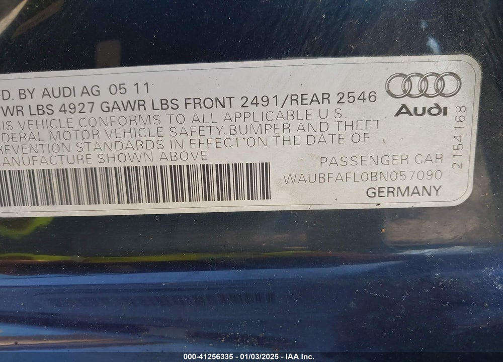 2011 AUDI A4 2.0T PREMIUM VIN: WAUBFAFL0BN057090