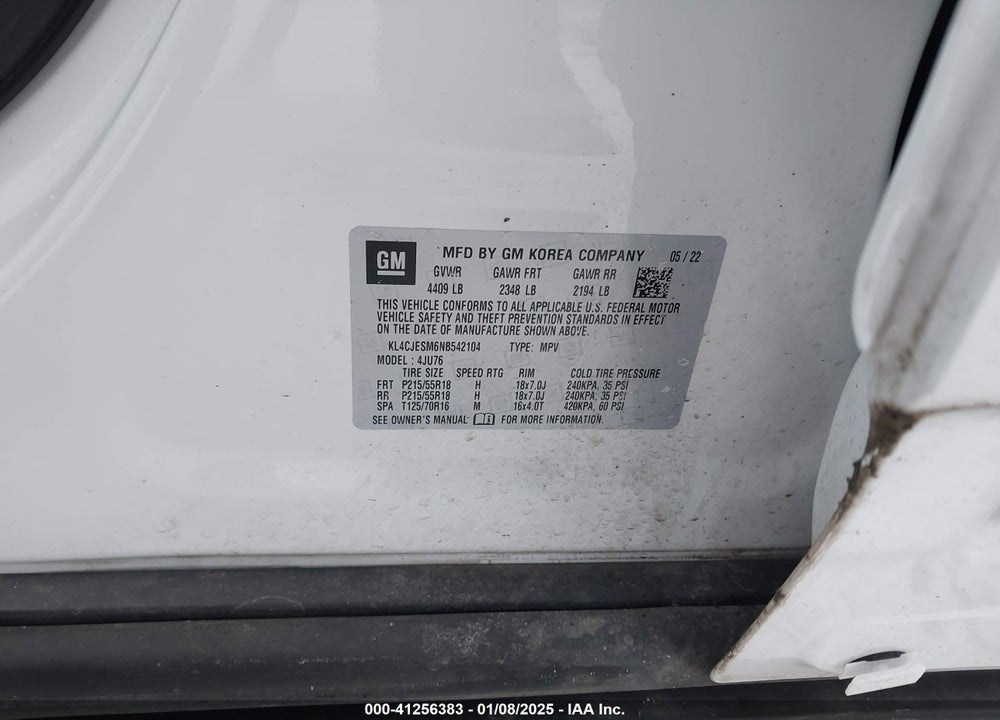 2022 BUICK ENCORE AWD PREFERRED VIN: KL4CJESM6NB542104