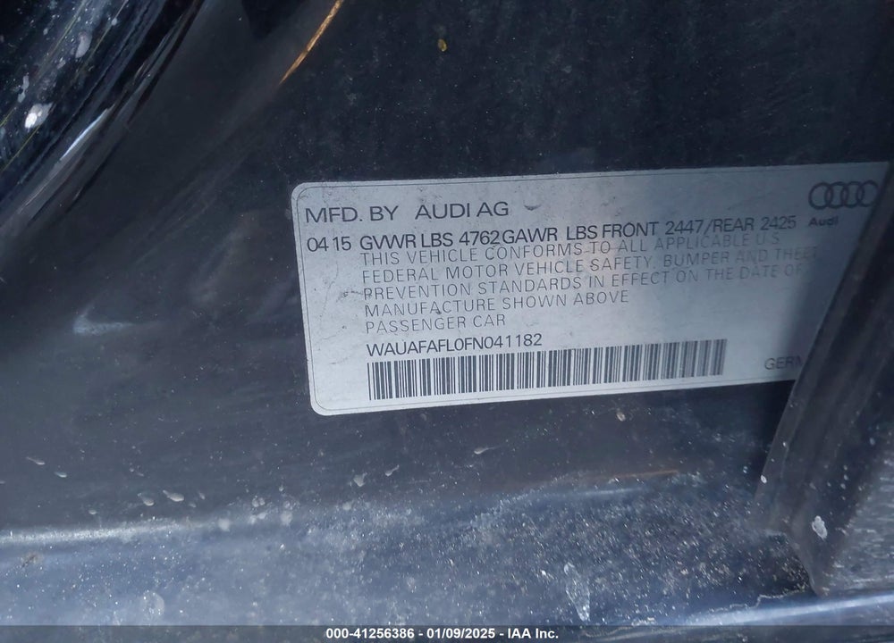 2015 AUDI A4 2.0T PREMIUM VIN: WAUAFAFL0FN041182
