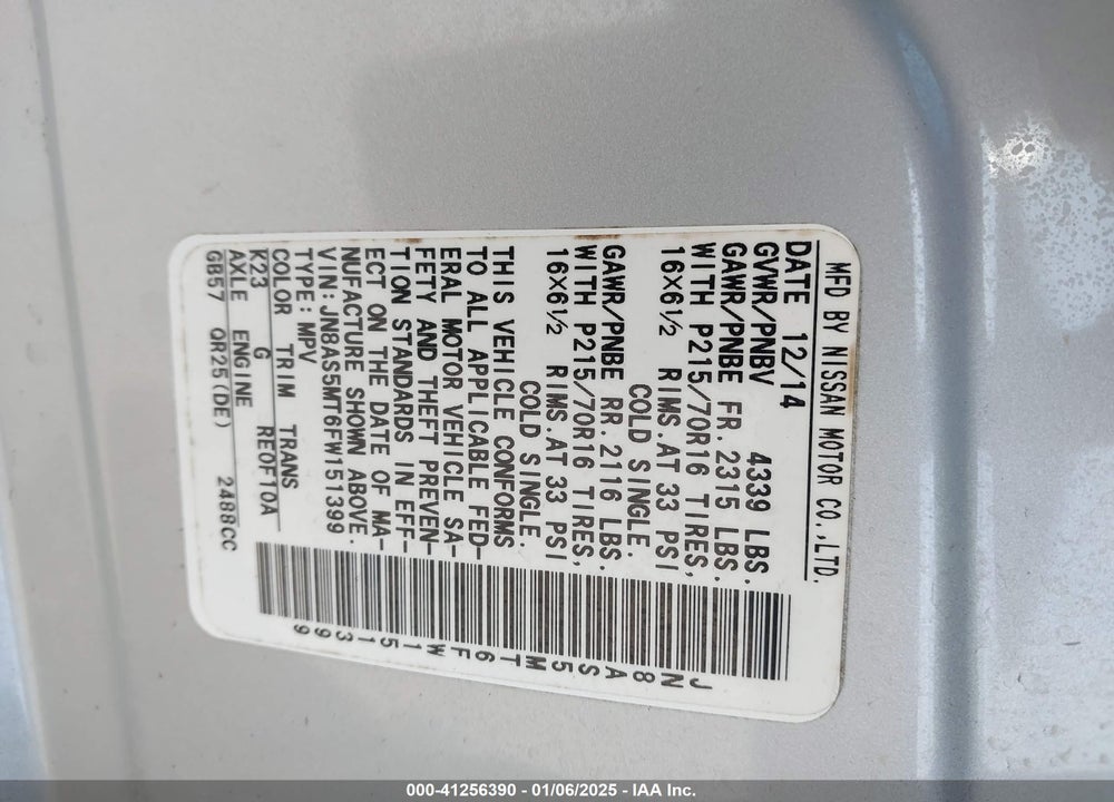 2015 NISSAN ROGUE SELECT S VIN: JN8AS5MT6FW151399