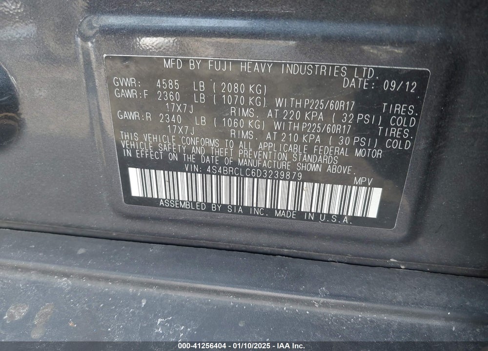 2013 SUBARU OUTBACK 2.5I LIMITED VIN: 4S4BRCLC6D3239879