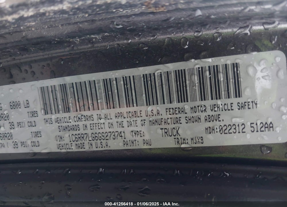 2016 RAM 1500 VIN: 1C6RR7LG6GS273741
