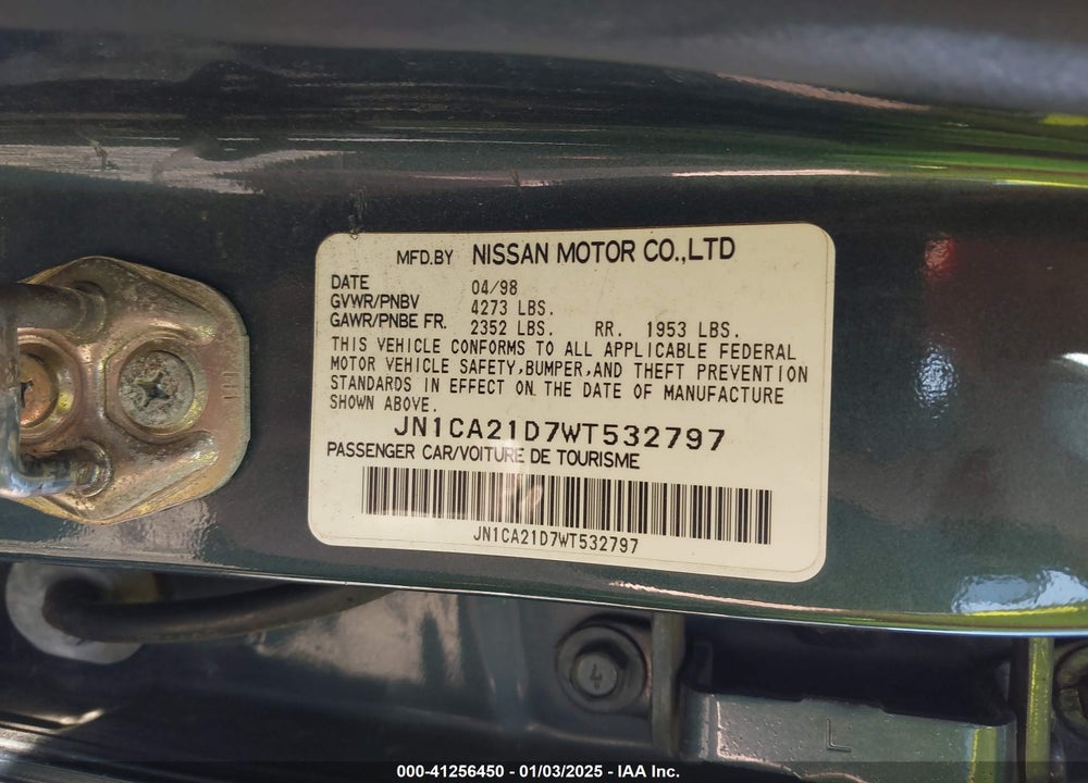 1998 NISSAN MAXIMA GLE/GXE/SE VIN: JN1CA21D7WT532797
