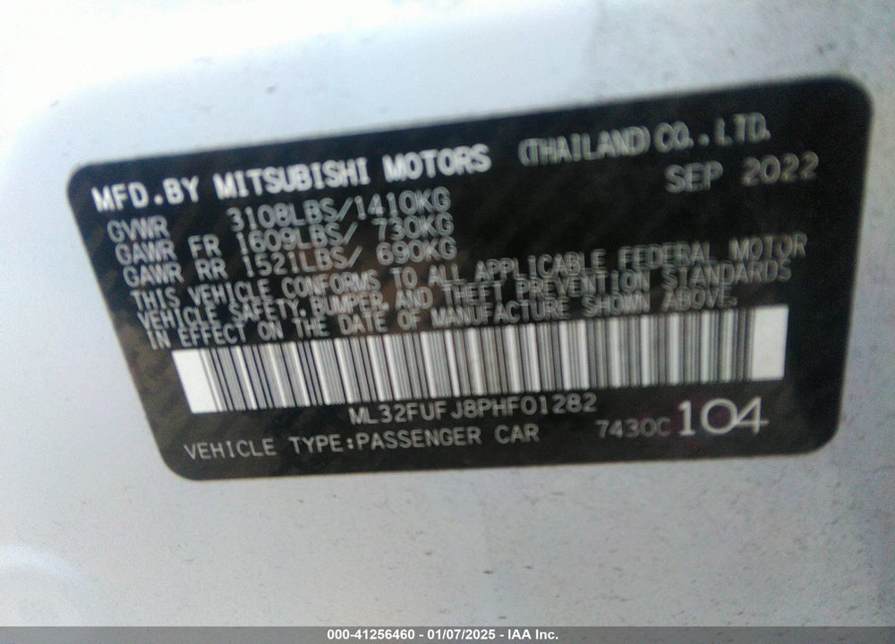 2023 MITSUBISHI MIRAGE VIN: ML32FUFJ8PHF01282