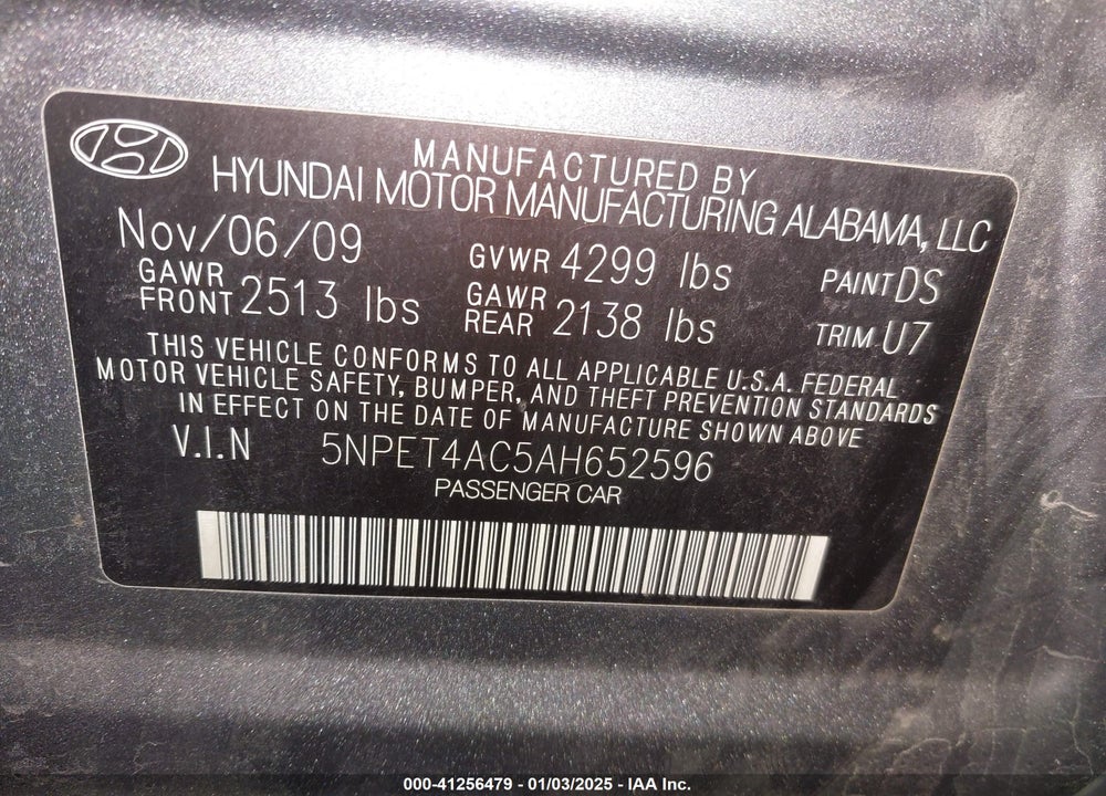 2010 HYUNDAI SONATA GLS VIN: 5NPET4AC5AH652596