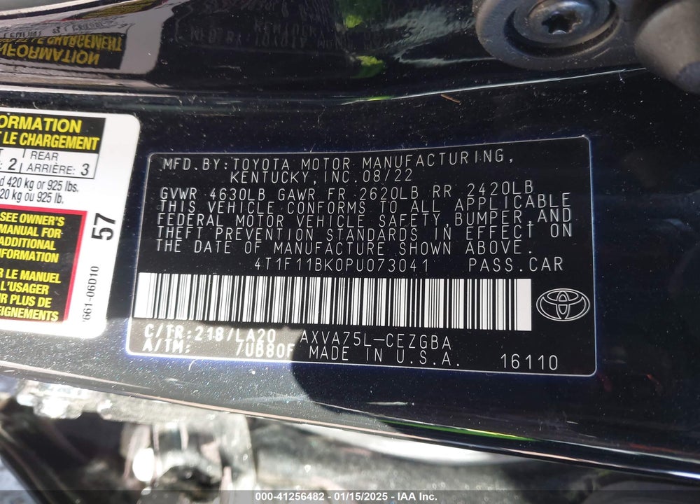 2023 TOYOTA CAMRY VIN: 4T1F11BK0PU073041
