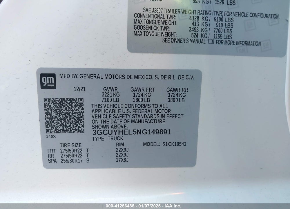 2022 CHEVROLET SILVERADO LTD VIN: 3GCUYHEL5NG149891