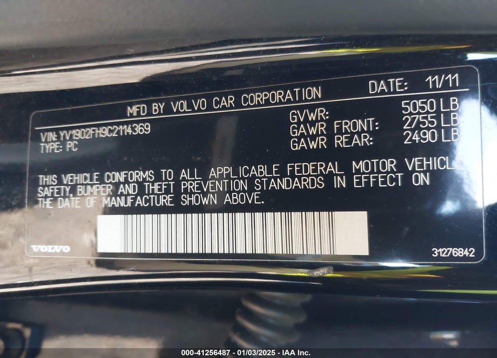 2012 VOLVO S60 VIN: YV1902FH9C2114369