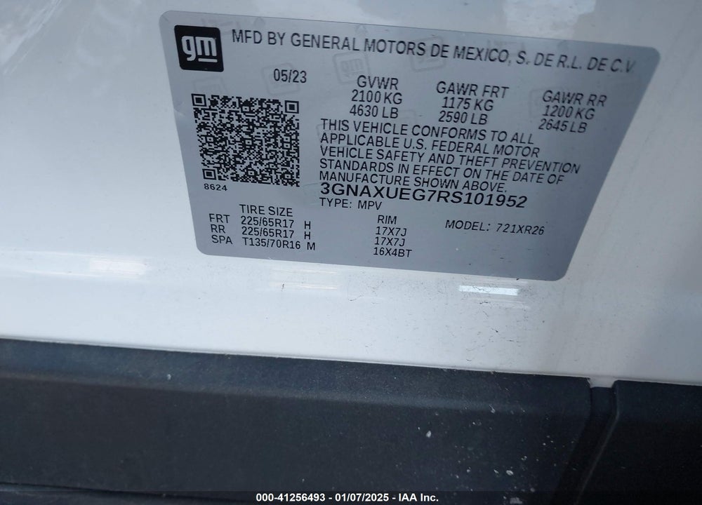 2024 CHEVROLET EQUINOX AWD LT VIN: 3GNAXUEG7RS101952
